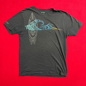 Crazy Shirts Mens V-Neck T-Shirt Black Tribal Surfboard Wave Graphic Size L